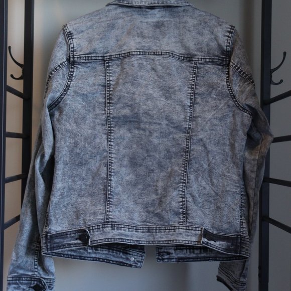 BLOSSOM Women Jeans Jacket, Distressed Charcoal Grey, Size L. - Picture 2 of 2